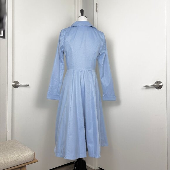 1940s 1950s Style Collectif Light Blue Princess Trench Coat Flare Small UK 10 - Picture 3 of 5